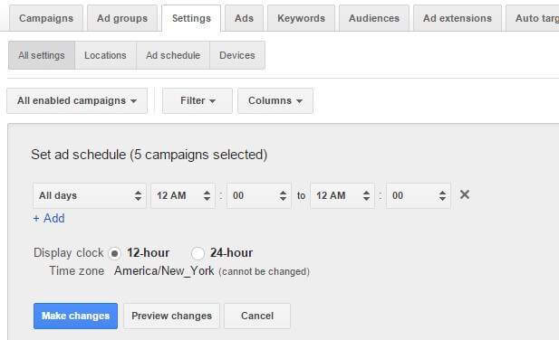 Adwords Campaign Settings